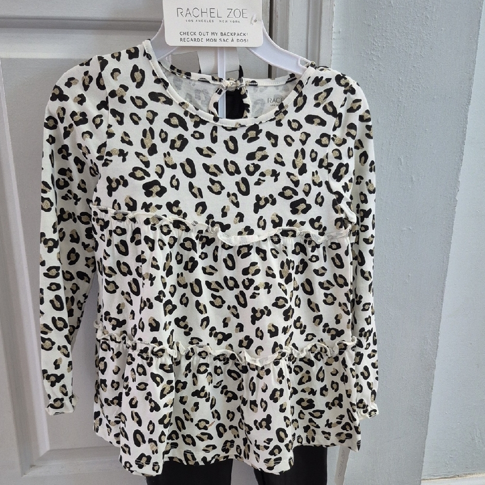 Rachel Zoe Kids Black and White Leopard Long Sleeve Top & Faux Leather Leggins